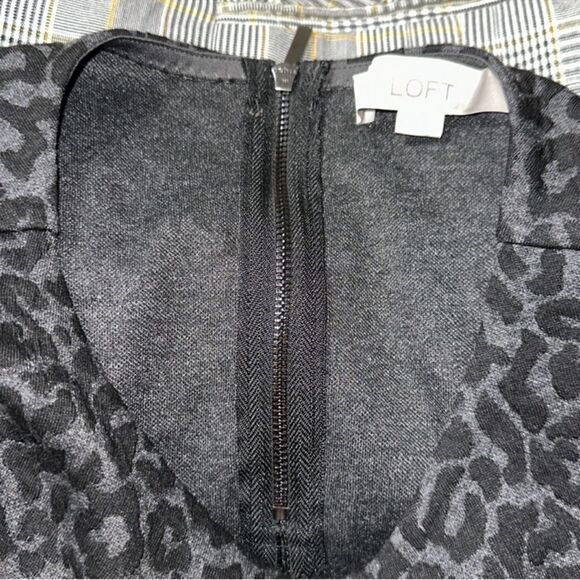 LOFT S Black Gray Leopard Animal Print Short Sleeve Shift Dress - Picture 10 of 11